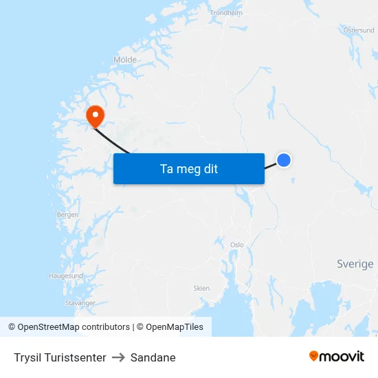 Trysil Turistsenter to Sandane map