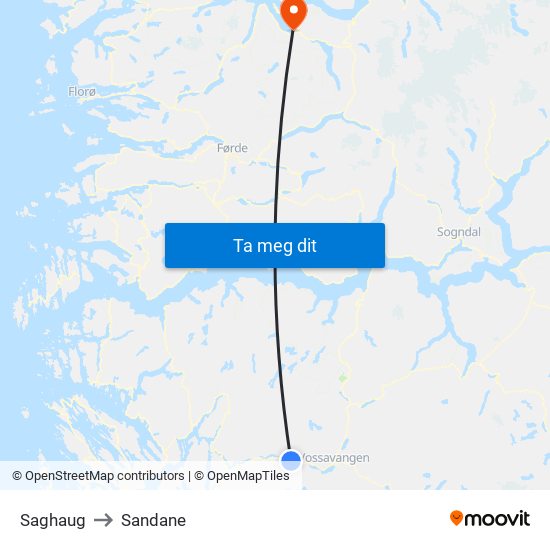 Saghaug to Sandane map