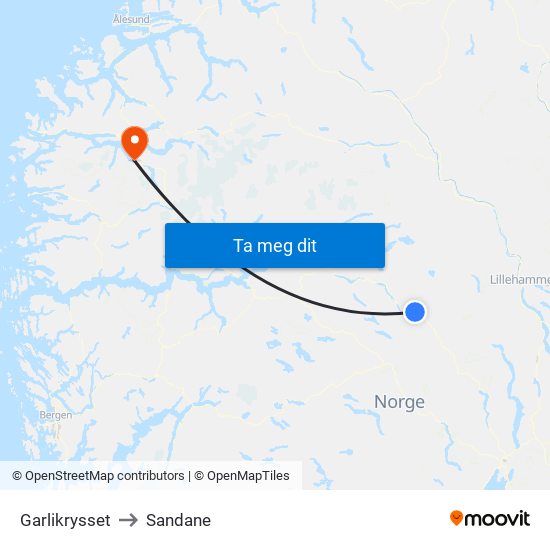 Garlikrysset to Sandane map