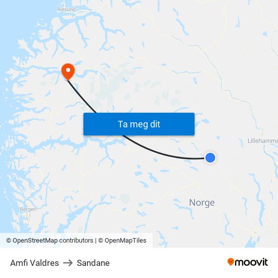 Amfi Valdres to Sandane map
