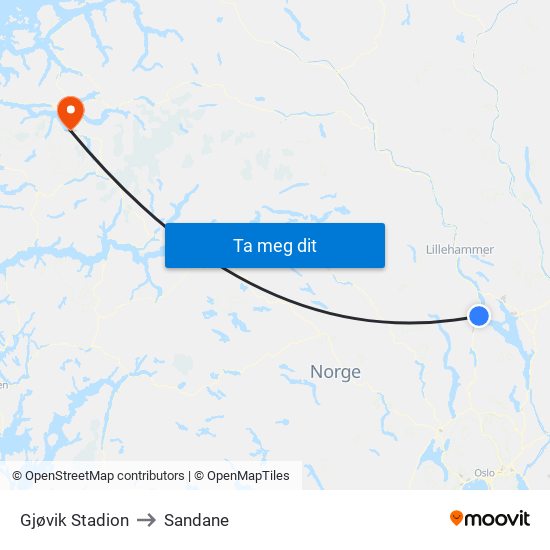 Gjøvik Stadion to Sandane map