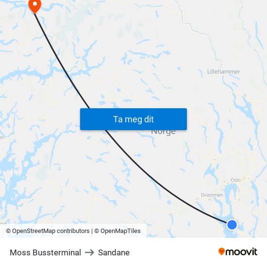 Moss Bussterminal to Sandane map
