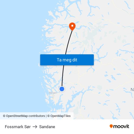 Fossmark Sør to Sandane map