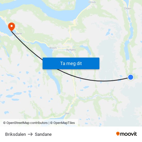 Briksdalen to Sandane map