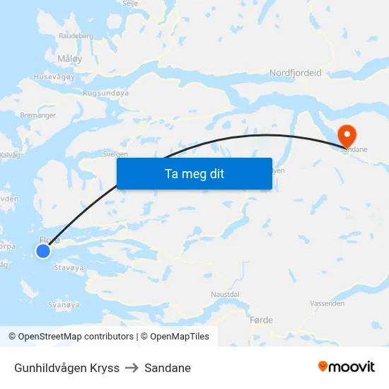 Gunhildvågen Kryss to Sandane map