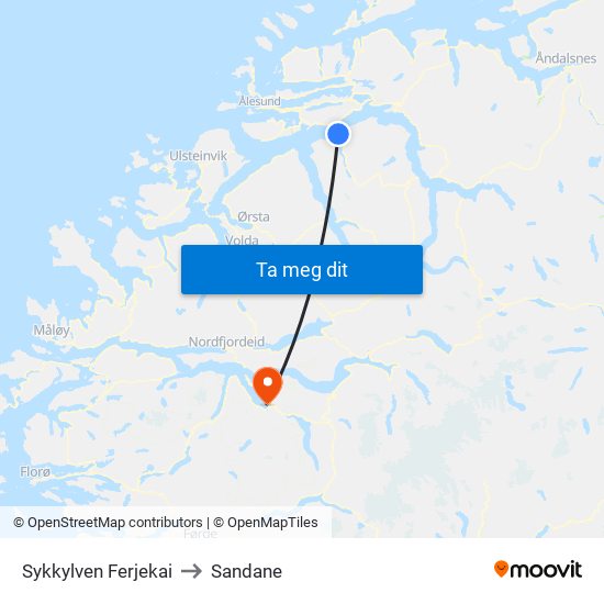 Sykkylven Ferjekai to Sandane map