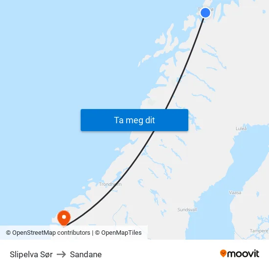 Slipelva Sør to Sandane map