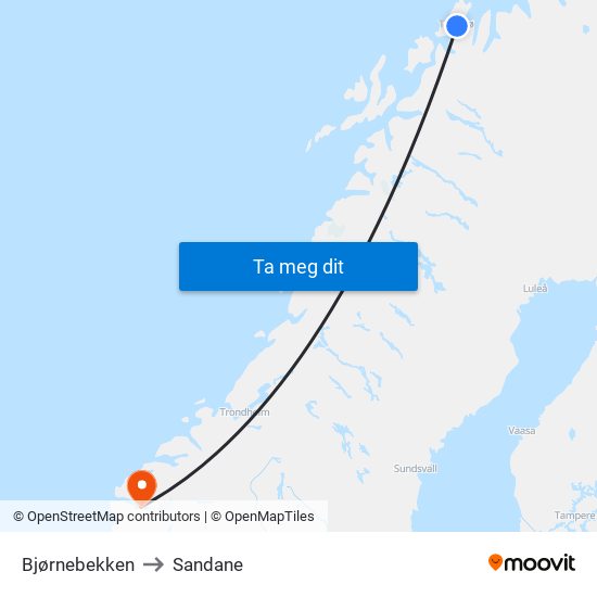Bjørnebekken to Sandane map