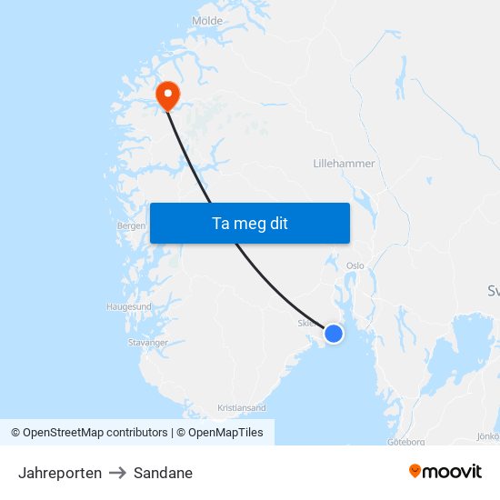 Jahreporten to Sandane map