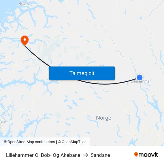 Lillehammer Ol Bob- Og Akebane to Sandane map