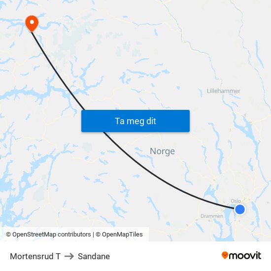 Mortensrud T to Sandane map