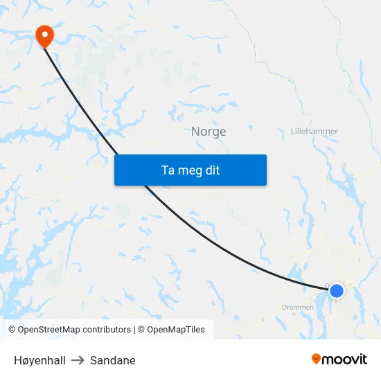 Høyenhall to Sandane map