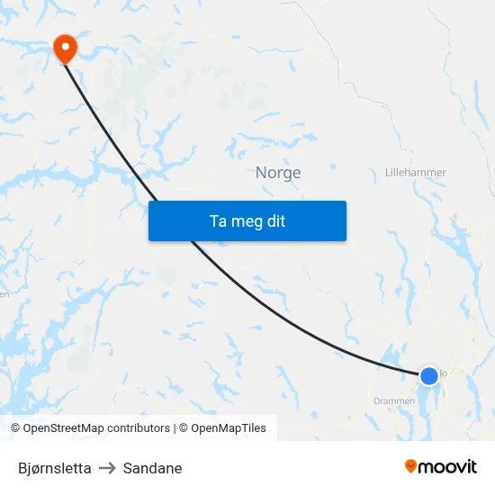 Bjørnsletta to Sandane map