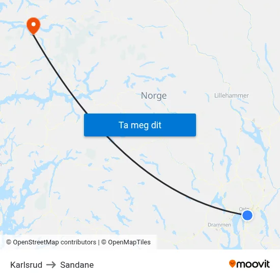 Karlsrud to Sandane map