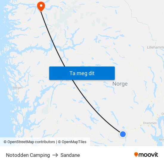 Notodden Camping to Sandane map