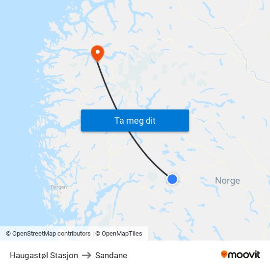 Haugastøl Stasjon to Sandane map
