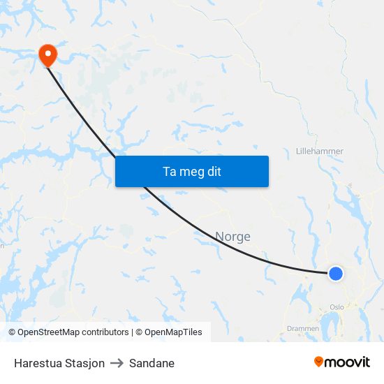 Harestua Stasjon to Sandane map