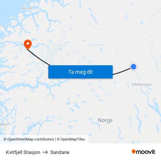 Kvitfjell Stasjon to Sandane map