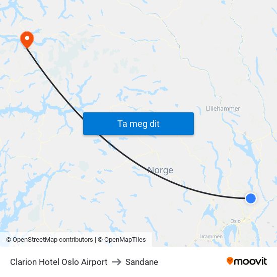 Clarion Hotel Oslo Airport to Sandane map