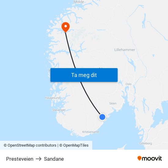 Presteveien to Sandane map