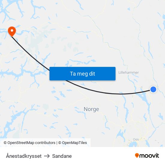 Ånestadkrysset to Sandane map