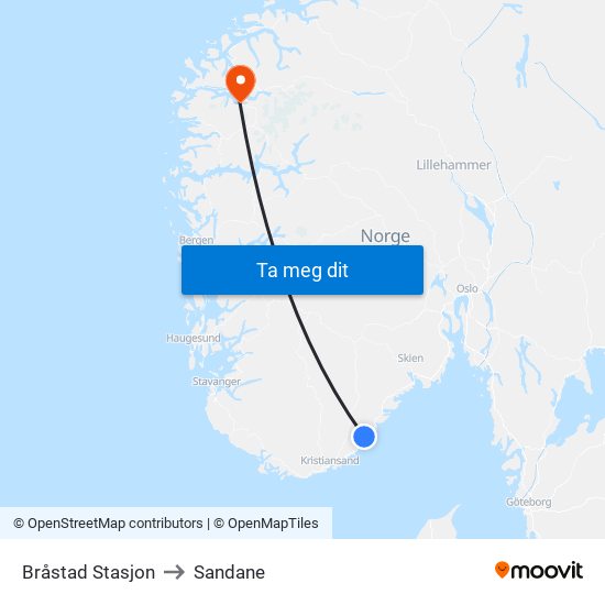 Bråstad Stasjon to Sandane map