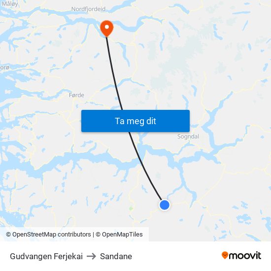 Gudvangen Ferjekai to Sandane map