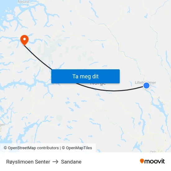 Røyslimoen Senter to Sandane map