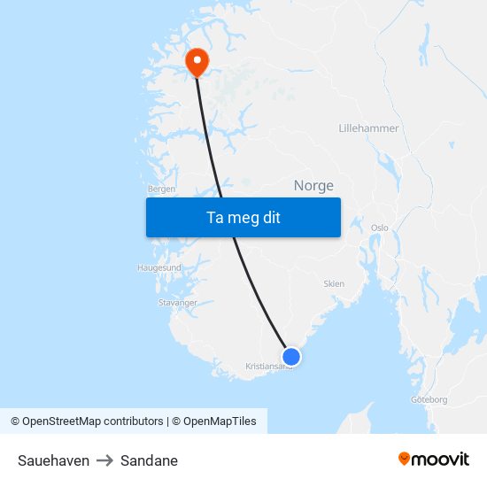 Sauehaven to Sandane map