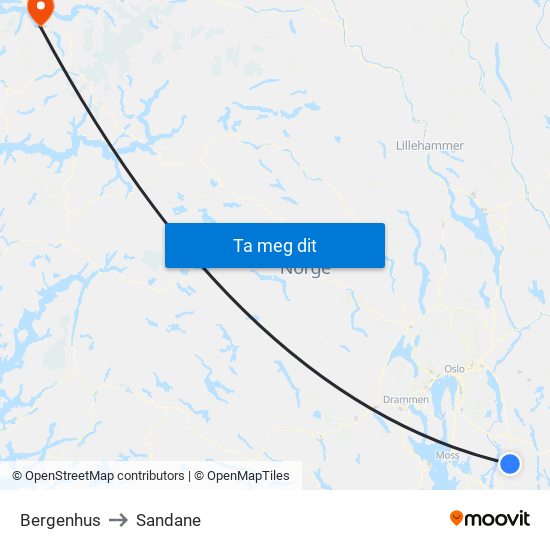 Bergenhus to Sandane map