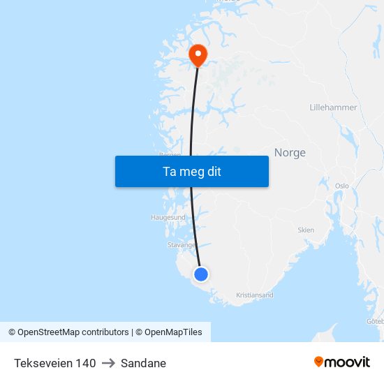 Tekseveien 140 to Sandane map