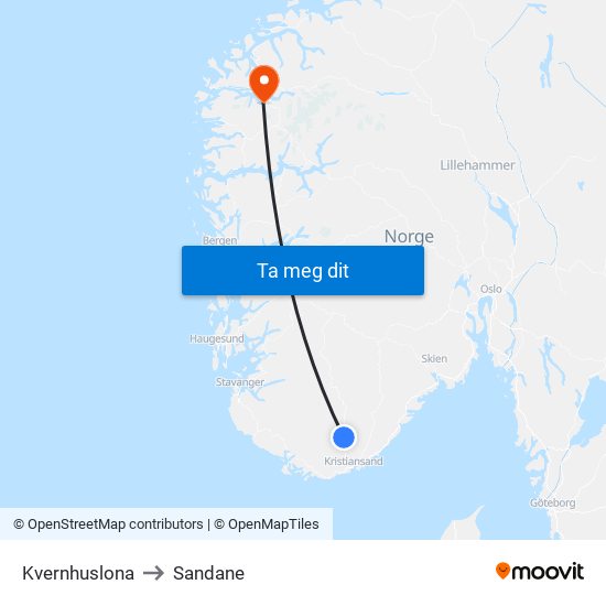 Kvernhuslona to Sandane map