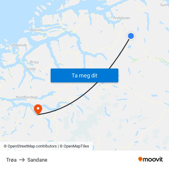 Trøa to Sandane map