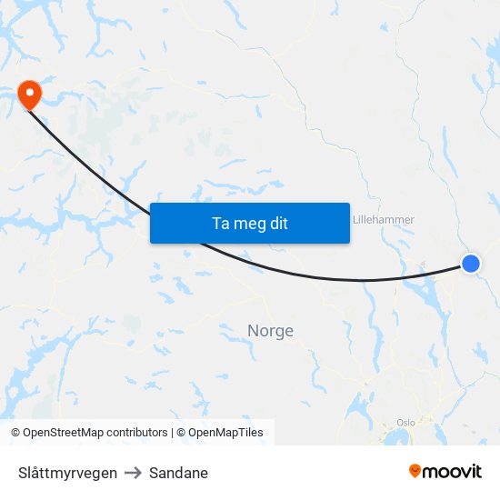 Slåttmyrvegen to Sandane map