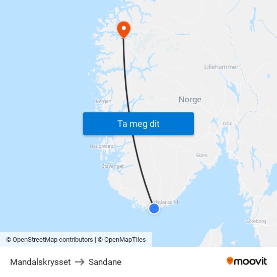 Mandalskrysset to Sandane map