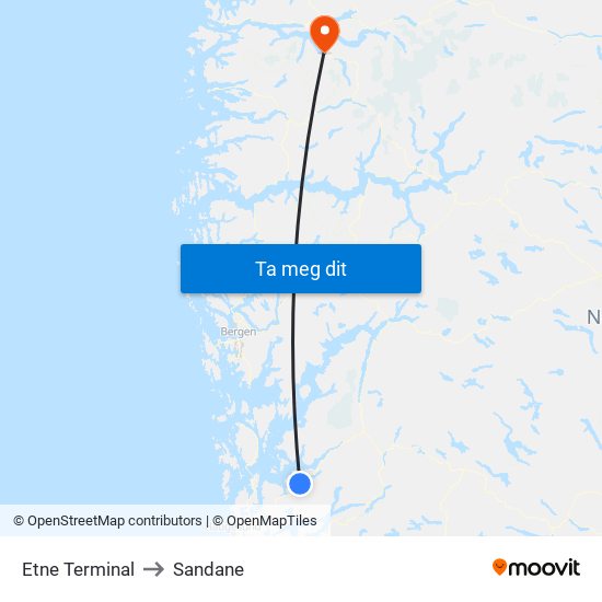 Etne Terminal to Sandane map