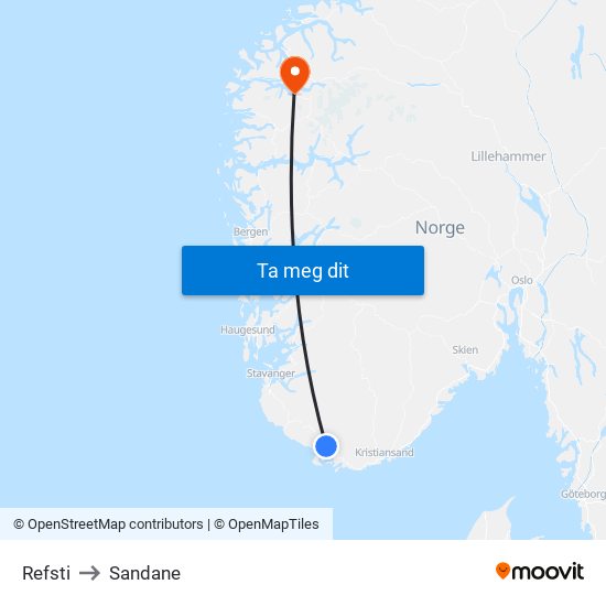 Refsti to Sandane map