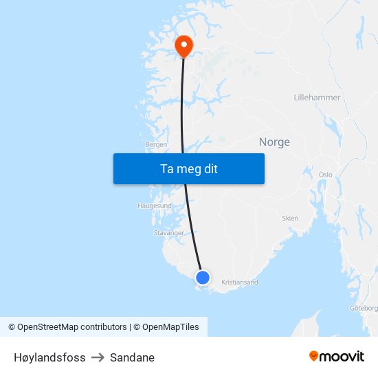 Høylandsfoss to Sandane map
