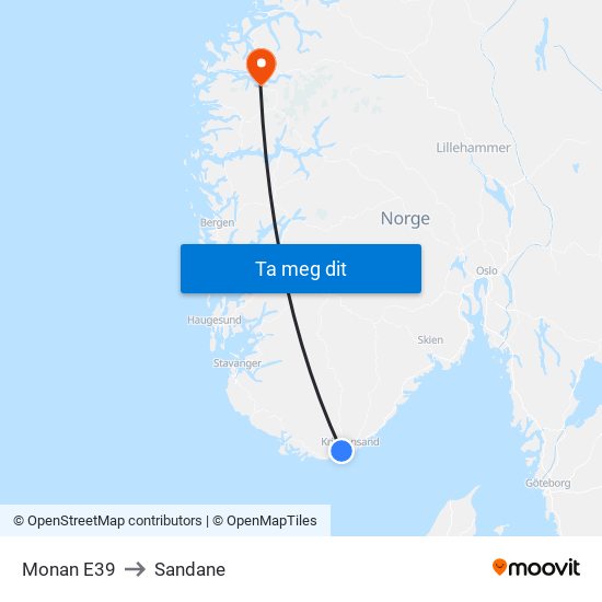 Monan E39 to Sandane map