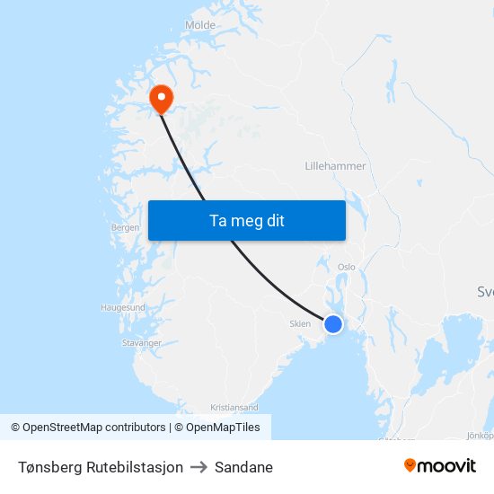 Tønsberg Rutebilstasjon to Sandane map