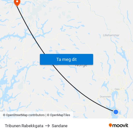Tribunen Rabekkgata to Sandane map