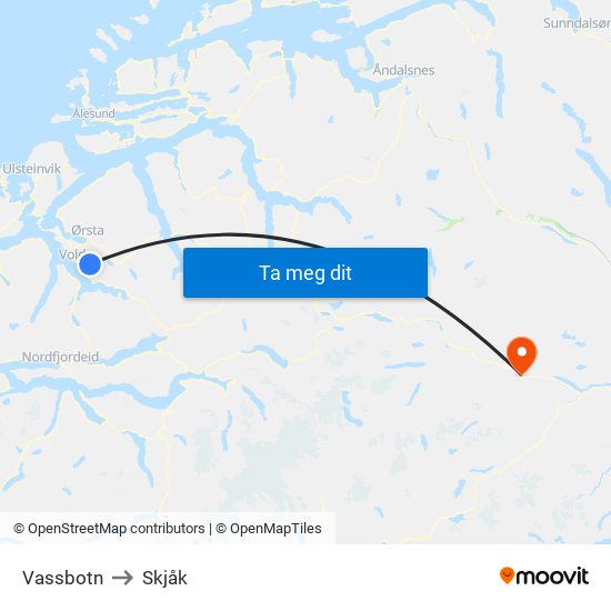 Vassbotn to Skjåk map