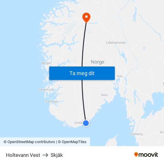 Holtevann Vest to Skjåk map