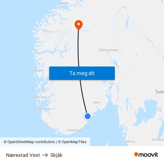 Nærestad Vest to Skjåk map