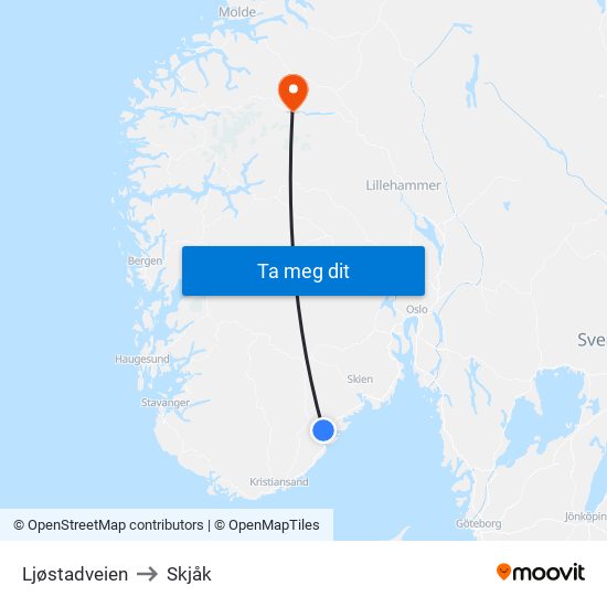 Ljøstadveien to Skjåk map