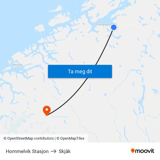 Hommelvik Stasjon to Skjåk map