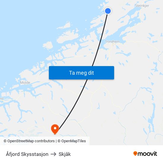 Åfjord Skysstasjon to Skjåk map