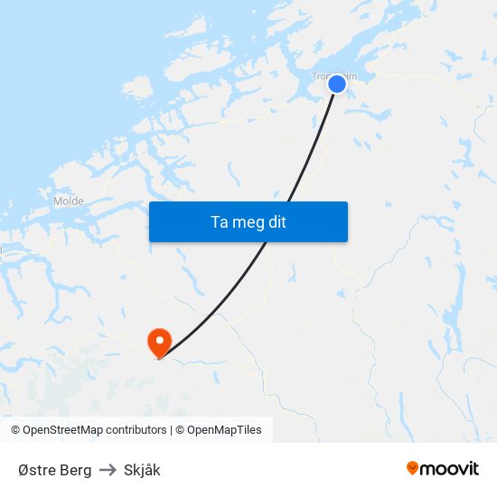 Østre Berg to Skjåk map