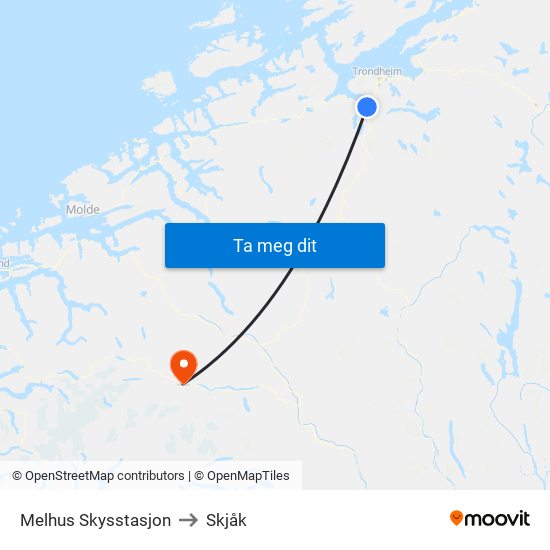 Melhus Skysstasjon to Skjåk map