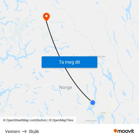 Vestern to Skjåk map